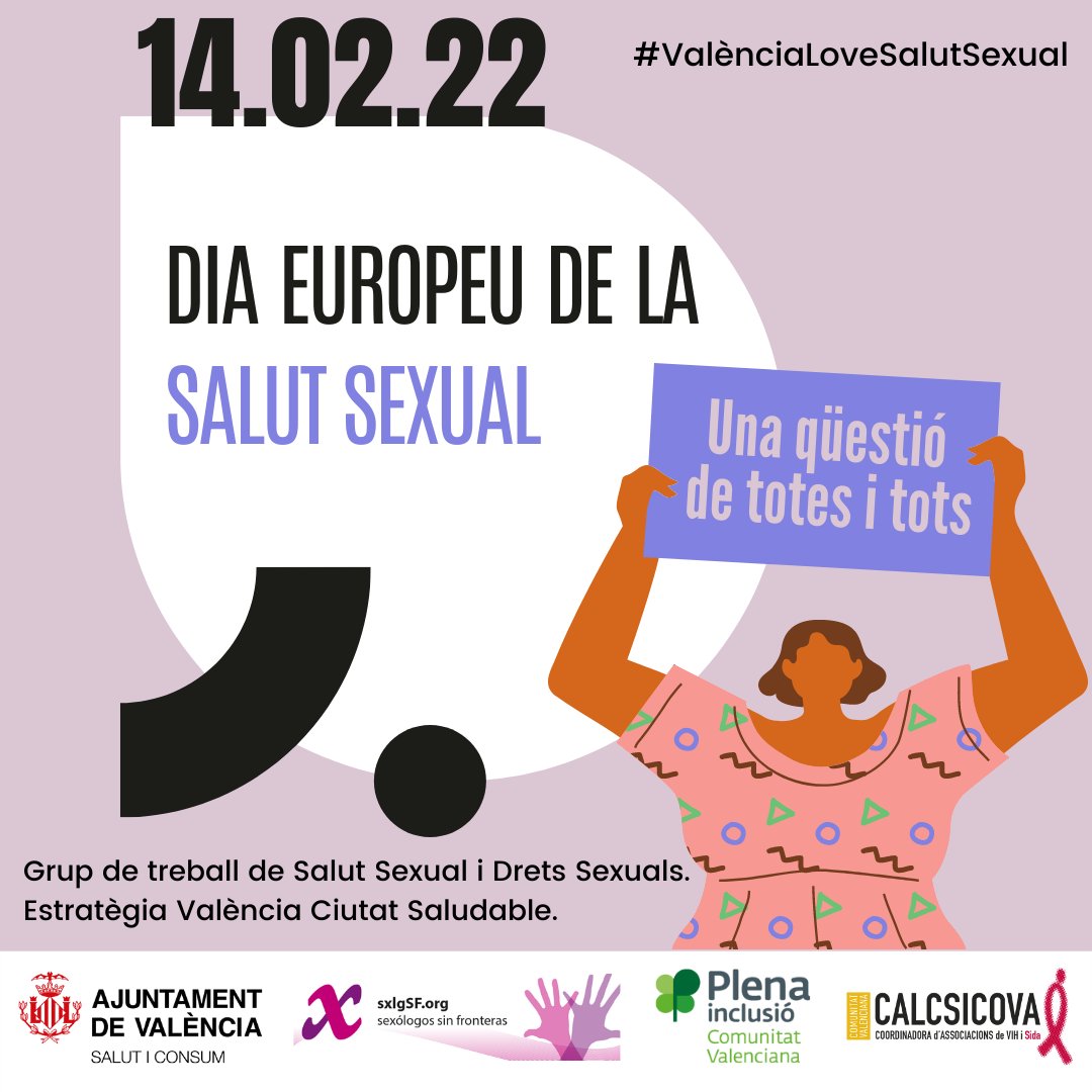 El dia 14 de febrer convoquem a totes les entitats i persones que vulguen participar a les 12:00 hores en la Plaça de l’Ajuntament de Valencia. Farem la lectura de un comunicat per la Salut Sexual junt a altres institucions. #DiaEuropeuSalutSexual
