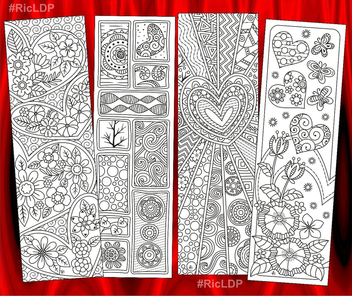 RicldpArtworks's tweet image. Four Coloring Bookmarks with Heart Doodles  bit.ly/3HI3Mrv  #hearts #zendoodles #valentines #flowers #zentangles