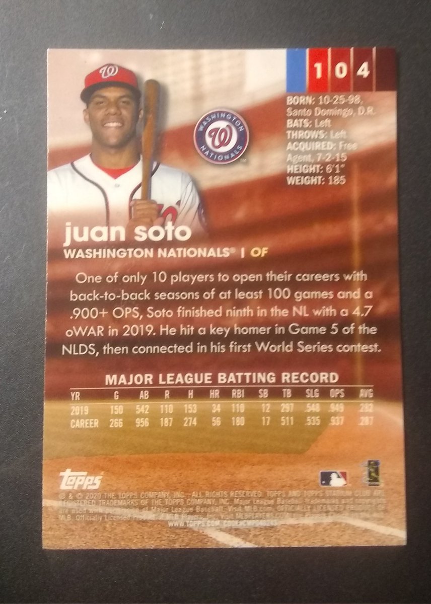 Juan Soto 2020 Stadium Club Chrome #104 SP, Soto Shuffle
$40 shipped BMWT, PP, cash app, Venmo accepted
