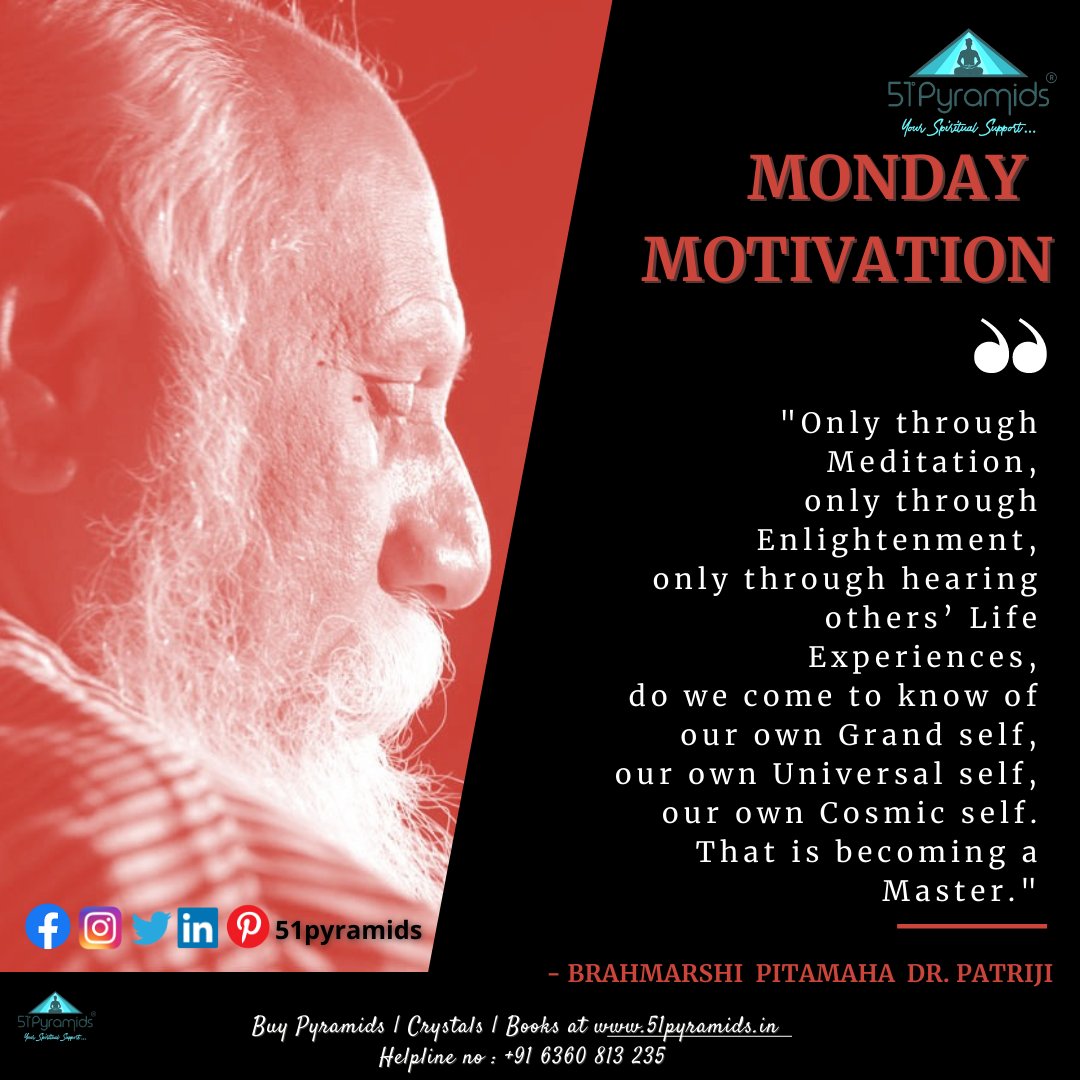 51Pyramids's tweet image. Monday Motivation

Buy Pyramid | Crystals | Books at
bit.ly/3ddvaj1

#MondayMotivation #51pyramids #beamaster #anapanasati #breath #patriji #AyyappaPindi #pssm #breathmeditation #yourspiritualsupport #consciousness #Spirituality #pyramids #bingemeditate