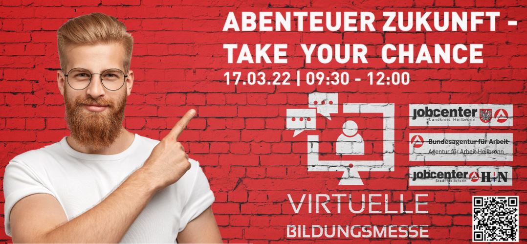 AA_Heilbronn's tweet photo. 📢 Save the date❗️
Virtuelle Bildungsmesse am 17.03., 09.30.-12.00 h

👍Jetzt sich weiterbilden für die Arbeit der Zukunft.

Mehr Infos ➡️
https://t.co/FDrH6VpUfi https://t.co/n4GVKtyydM