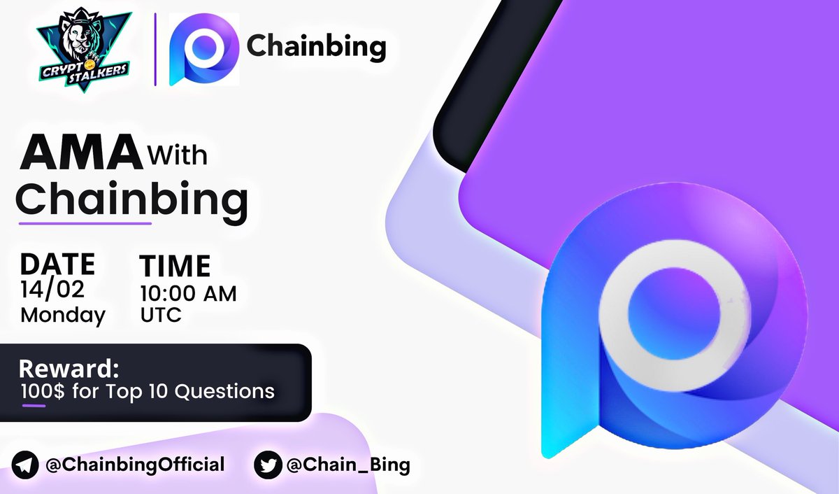 Zain_Onchain's tweet photo. 📢 We're thrilled to announce our next #AMA with @Chain_Bing on 14th Feb at 10:00 AM UTC

💰 Reward Pool: 100$
📍 Venue: https://t.co/4koyOUE3q5
〽️ Rules:
✅ Follow @StalkersCrypto &amp; @Chain_Bing 
✅ Like &amp; Retweet
✅ Comment Questions &amp; Tag 3 Friends with BEP20 address https://t.co/ssaNBrWUJN