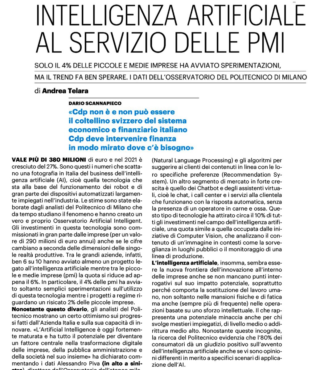 infocamere's tweet photo. 📈 Il trend fa ben sperare

🗞️ "#IntelligenzaArtificiale al servizio delle #PMI " @andreatelara su @qnazionale 

#tecnologia #innovazione @Osserv_Digital @GruppoCDP @conquistepromo @N4ik3 @darioandriani @Alvise_Biffi @futuroitaliano @EmilianoVerga https://t.co/g6tj4LUoGh