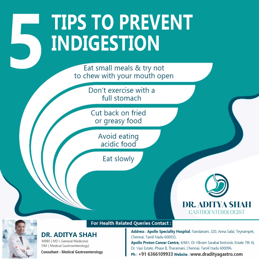 DrAdityaGastro's tweet image. FIVE TIPS TO PREVENT INDIGESTION.

✅ Eat small meals 
✅ Don&apos;t exercise with a full stomach
✅ Cut back on Fried or greasy food
✅ Eat slowly
✅  Avoid eating acidic food

#gastroenterologist #gastrocare #gastroproblem #indigestion #tips #gastric #chennai #tips