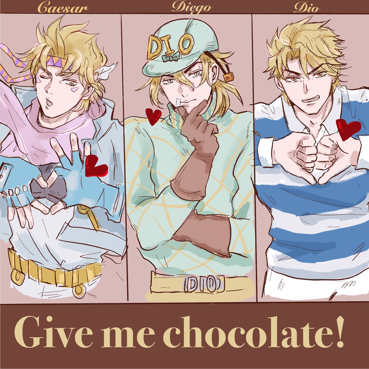 jojomascle's tweet photo. 𝑺𝒕. 𝑽𝒂𝒍𝒆𝒏𝒕𝒊𝒏𝒆’𝒔 𝑫𝒂𝒚
私の脳内決選投票…貴方は誰に🍫あげる⁉️
金髪お貧民育ちBIG3（？）好きすぎ
ラガーディオはこれ挑発のポーズだと思ってます（かわいい）
#jjbafanart https://t.co/HlNnutMnoi