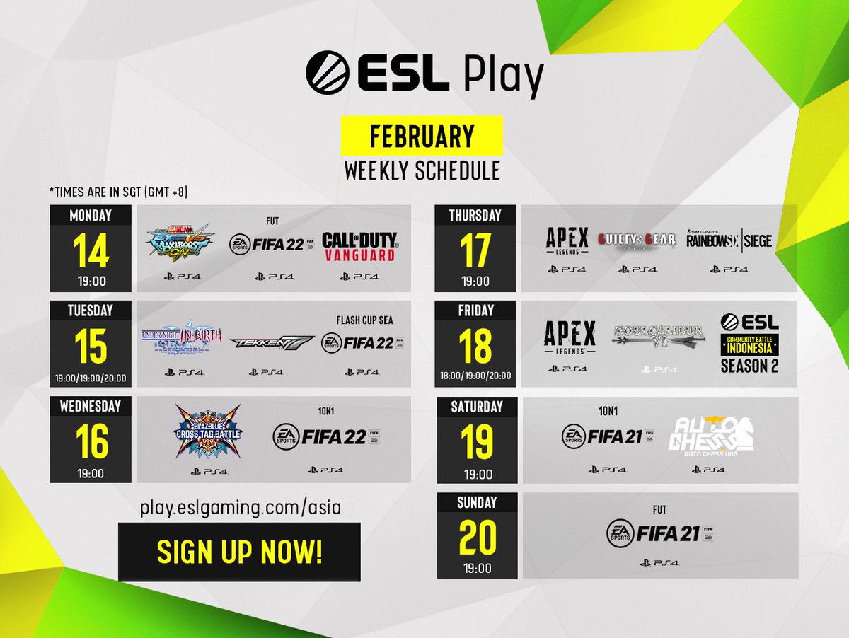 ESL_Asia's tweet photo. Are you ready to level up with us at #ESLPlay ?
Don’t wait any further and sign up today!

Sign up or see the full details at 👉 https://t.co/mK0X6weCWd https://t.co/vPZA9g1hEt