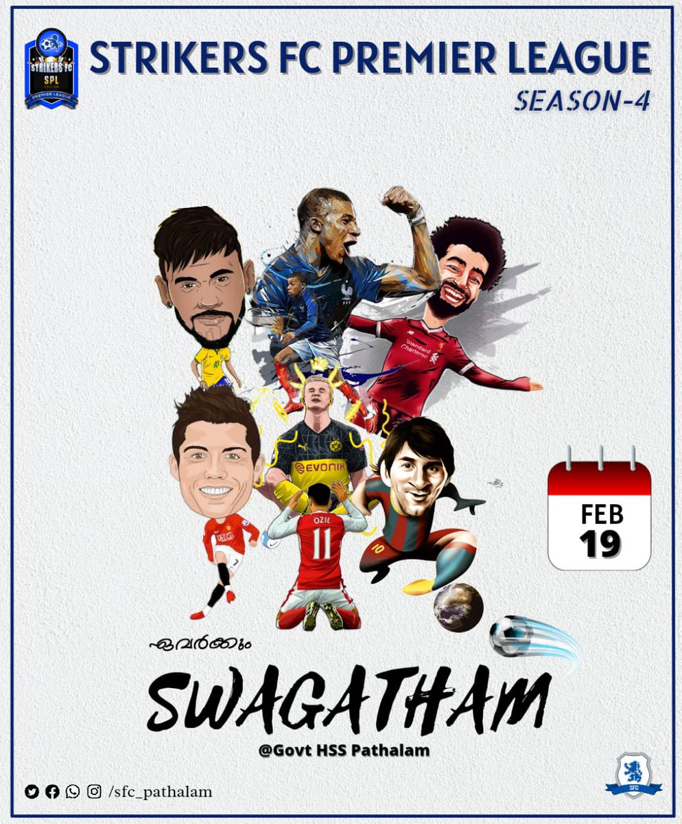 PathalamSfc's tweet photo. Strikers Fc premier league season 4 will starts on Feb 19 at Ghss Pathalam. 
#ഏവർക്കുംസ്വാഗതം 
#football #ISL #IndianFootball #keralafootball #kfa #welcome https://t.co/72Vge2oprX