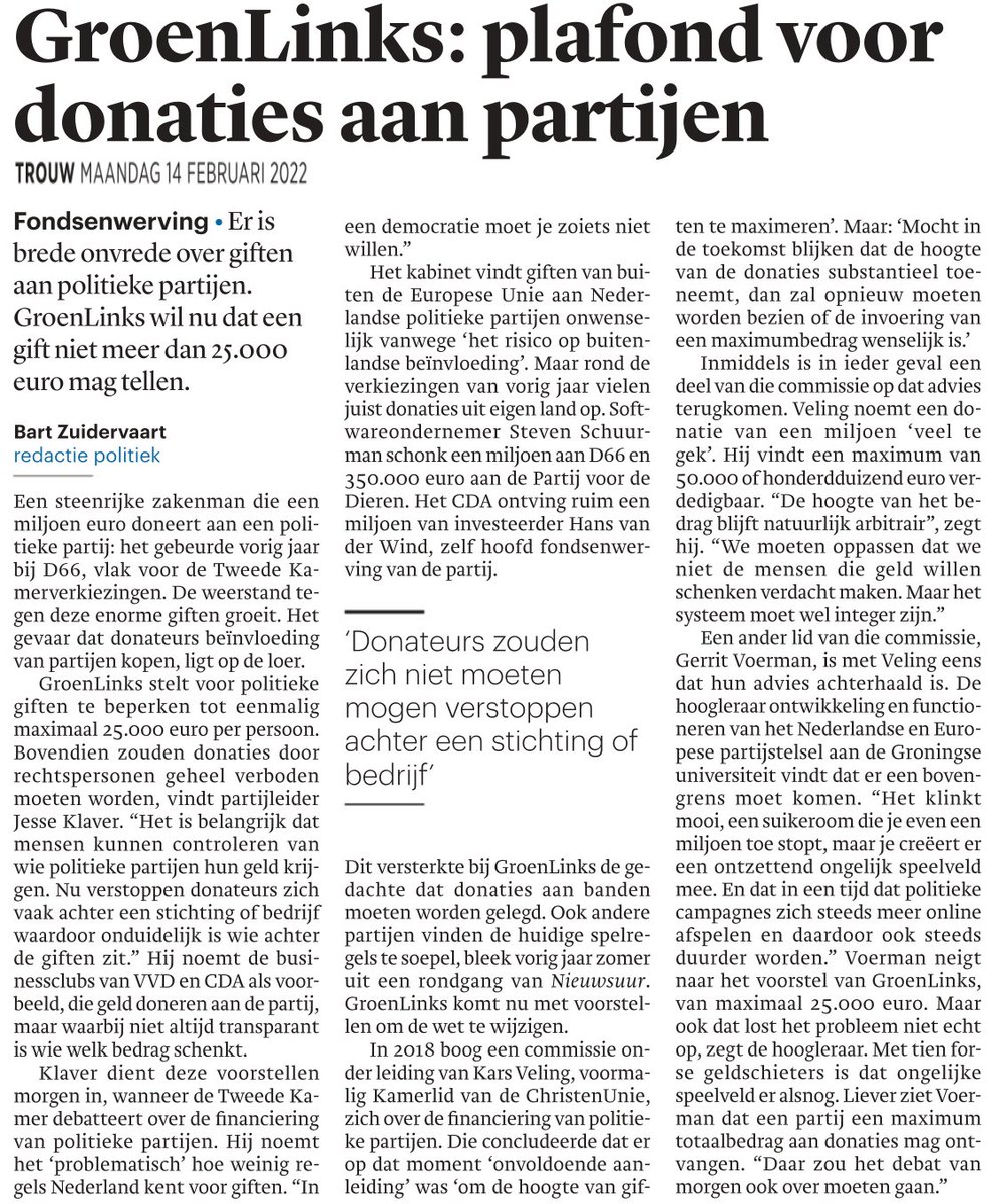 Hoe staat het met giften aan NGO's die acties voeren om de politiek te beïnvloeden? De voor de politiek ingrijpendste zaak vd laatste jaren was de Urgendaprocedure, die slechts mogelijk was met giften vd baas van de Postcodeloterij van ca. € 9 miljoen. Klaver juichte hierover
