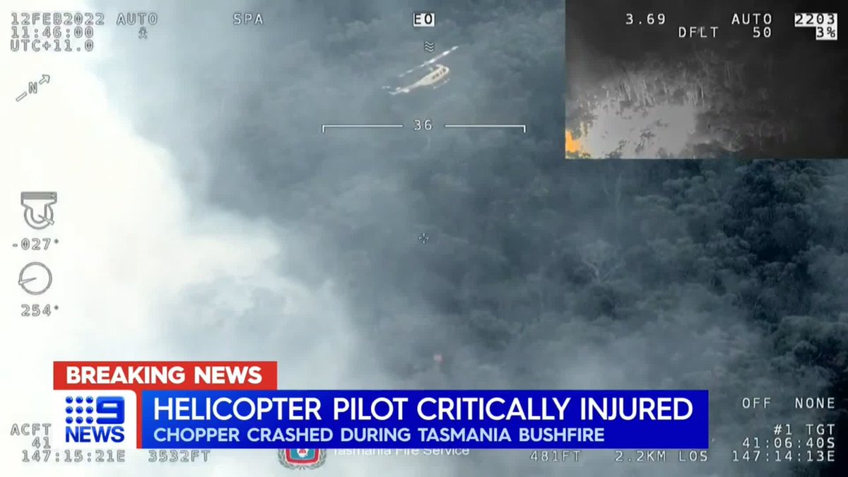 #BREAKING: A helicopter pilot has been critically injured in a chopper crash while doing aerial work over a bushfire in north-east #Tasmania.

Police say the pilot was flying solo when he crashed into a paddock. #9News https://t.co/RCiIN77mfk