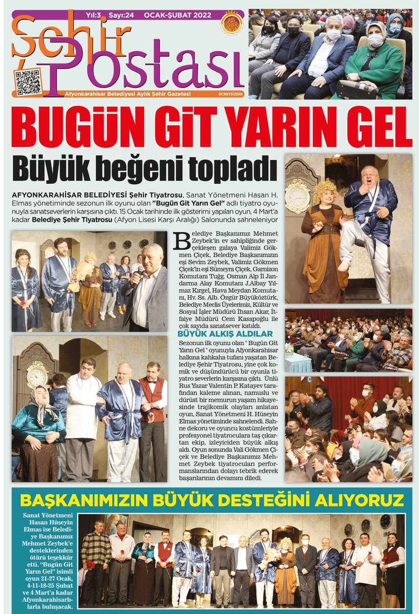 Afyonkarahisar Belediyemizin faaliyetlerinin yayınlandığı Şehir Postası Gazetemizin Şubat 2022 sayısı çıktı....
Gazetemizi sehirpostasi.com adresinden online okuyabilirsiniz...
#Afyonkarahisar 
<a href="/afyonbelediyesi/">T.C. Afyonkarahisar Belediyesi</a>
Mehmet Zeybek