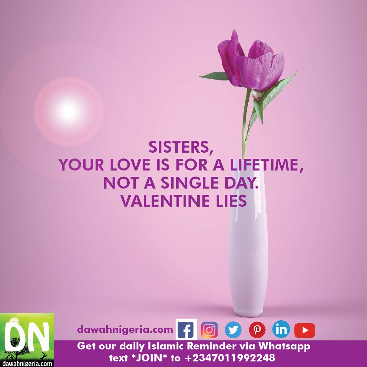 dawahnigeria's tweet photo. Valentine is not for Muslims; stay in your lane
#DN_Reminder #Dawah2dPPL #MondayMotivation #SayNoToValentinesDay https://t.co/DqJUOiMgz2