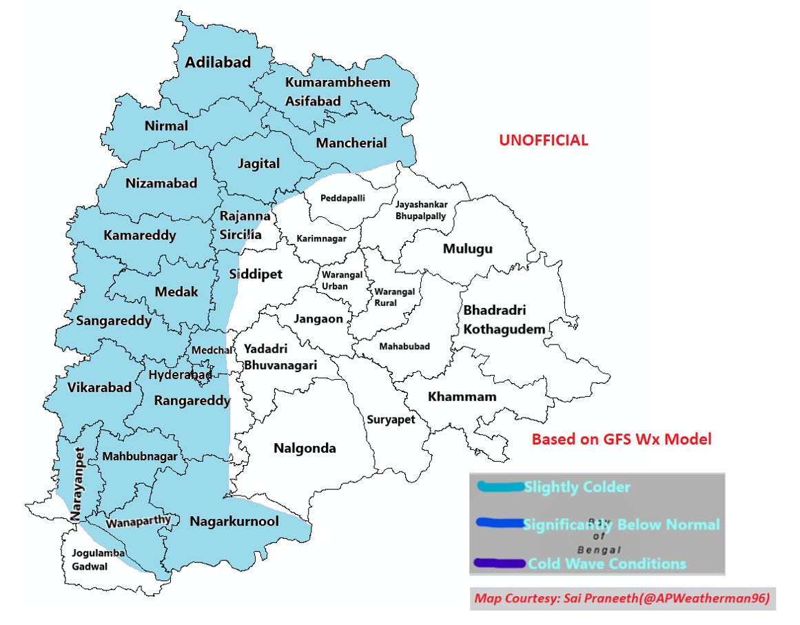 Rajani_Weather's tweet photo. @24HrWx #Telangana 
Cold wave conditions to abate from today. However slightly colder night temp can record in marked places. https://t.co/kCS7Dl7pWC
