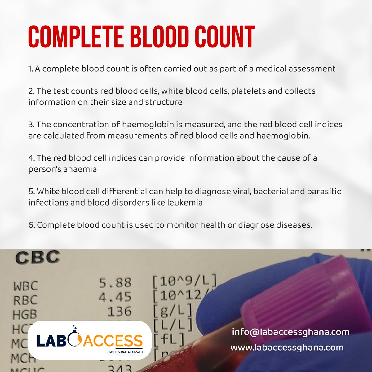 lab_access's tweet image. #labtests 
#completebloodcount 
#labaccess 
#medicallaboratory 
#mobilelab
