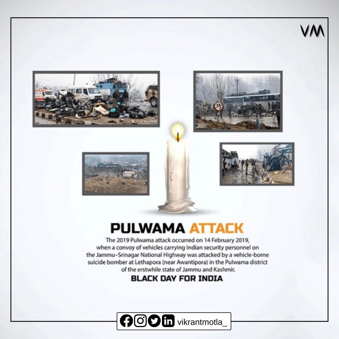 VikrantMotla_'s tweet photo. My heartfelt tribute to all our brave soldiers who lost their lives on this day in Pulwama. We will always remain indebted to them and their families for their supreme sacrifice 🙏🏻 #PulwamaAttack https://t.co/pD8tKXuPNu