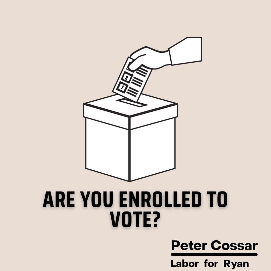 Peter_Cossar's tweet photo. As the election approaches,  are you enrolled to vote? If you’ve recently moved into Ryan, it’s important that you change your address with the AEC or enrol for the first time. The AEC forms are at this handy link: https://t.co/1fzdkWGC8W
#laborforryan  #RyanVotes https://t.co/b8rppQlYD2