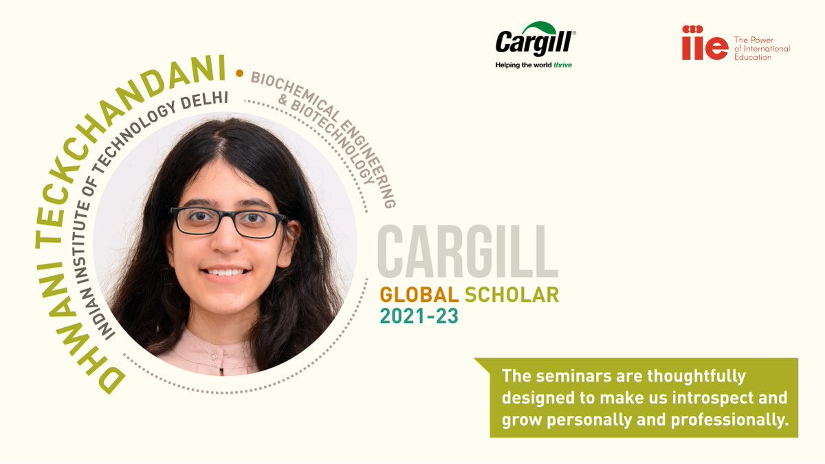 IIEindia's tweet photo. Dhwani Teckchandani - 2021 Scholar, wants 2 work at intersection of life sciences and engineering to bridge gap between biology and other sciences. She is passionate about music and directs Western A cappella Society at IITD.

https://t.co/kqWfwL6Gys

#Scholarship #CargillGS2022 https://t.co/OlXwjnE4ae