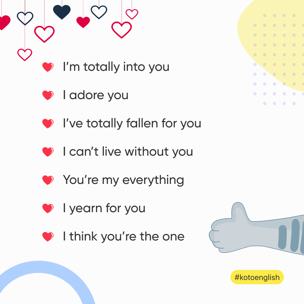 KotoEnglish's tweet photo. Use these phrases to say your loved one about your feelings 🤗
#learnenglish #englishonline #kotoenglish #kotoenglishapp #englishapp https://t.co/CDZxasCHD8