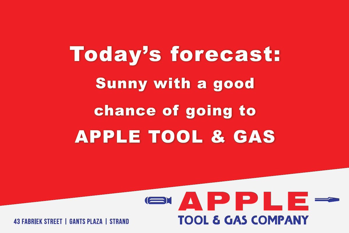 AppleGas's tweet image. At Apple Tool &amp;amp; Gas we have great service, quality products and expert advice on all things hardware.
Visit us today: 43 Fabriek Street, Gants Plaza, Strand.

#hardware #hardwarestore #powertools #tools #toolshop #toolbox