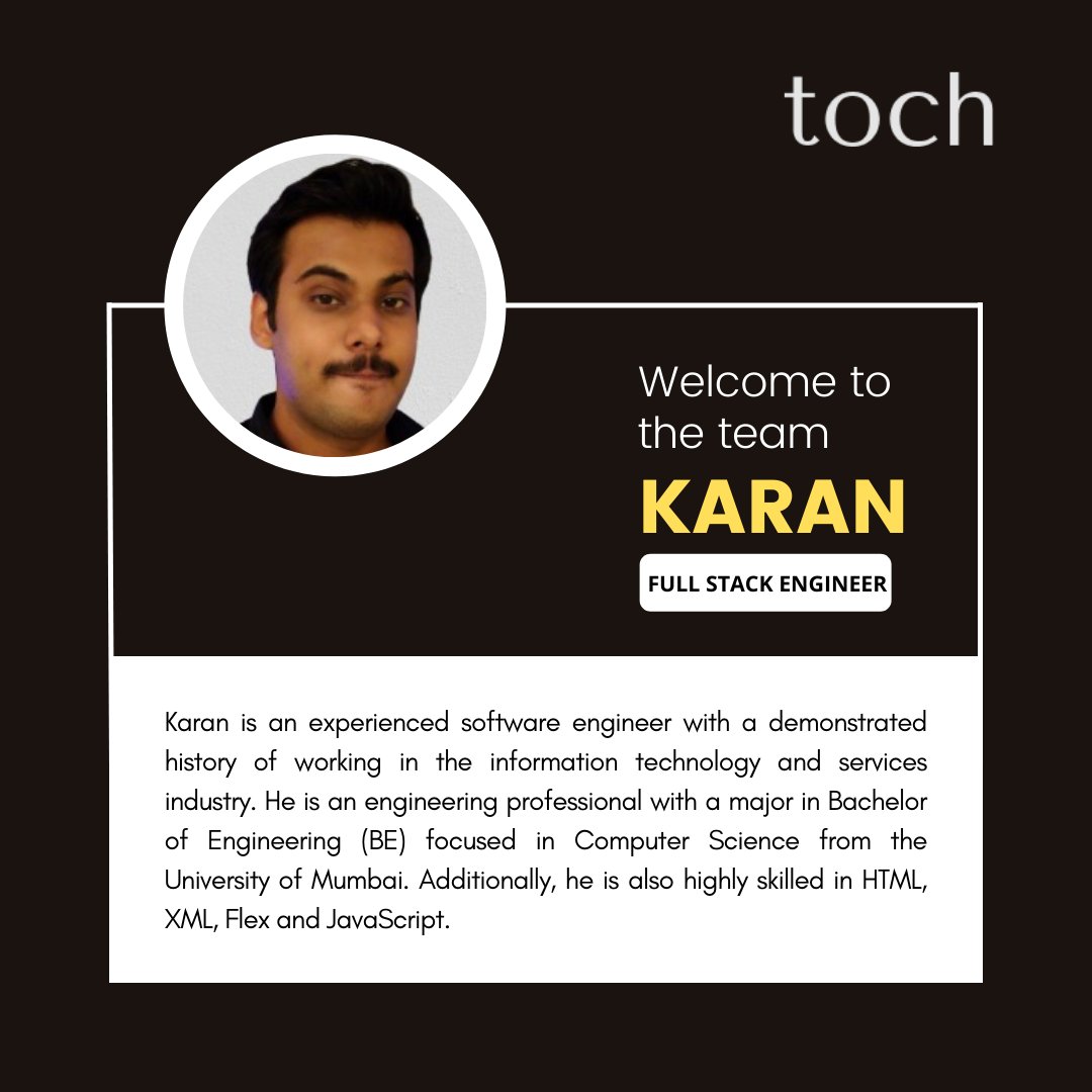 Magnifiofficial's tweet image. We are pleased to welcome Karan Bhansali as a Full Stack Engineer at Toch AI. 
We welcome you to the team!

#engineers #stackdevelopers #fullstackdevelopers