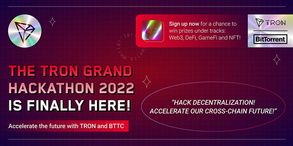(1/2)🎉#TRON #GrandBlockchainHackathon2022 kicks off today with a 500K prize to accelerate the development of Web 3.0- the decentralized web. It will be held every three months broken down into #Web3.0 #NFT, #Gaming, #DeFi tracks.
