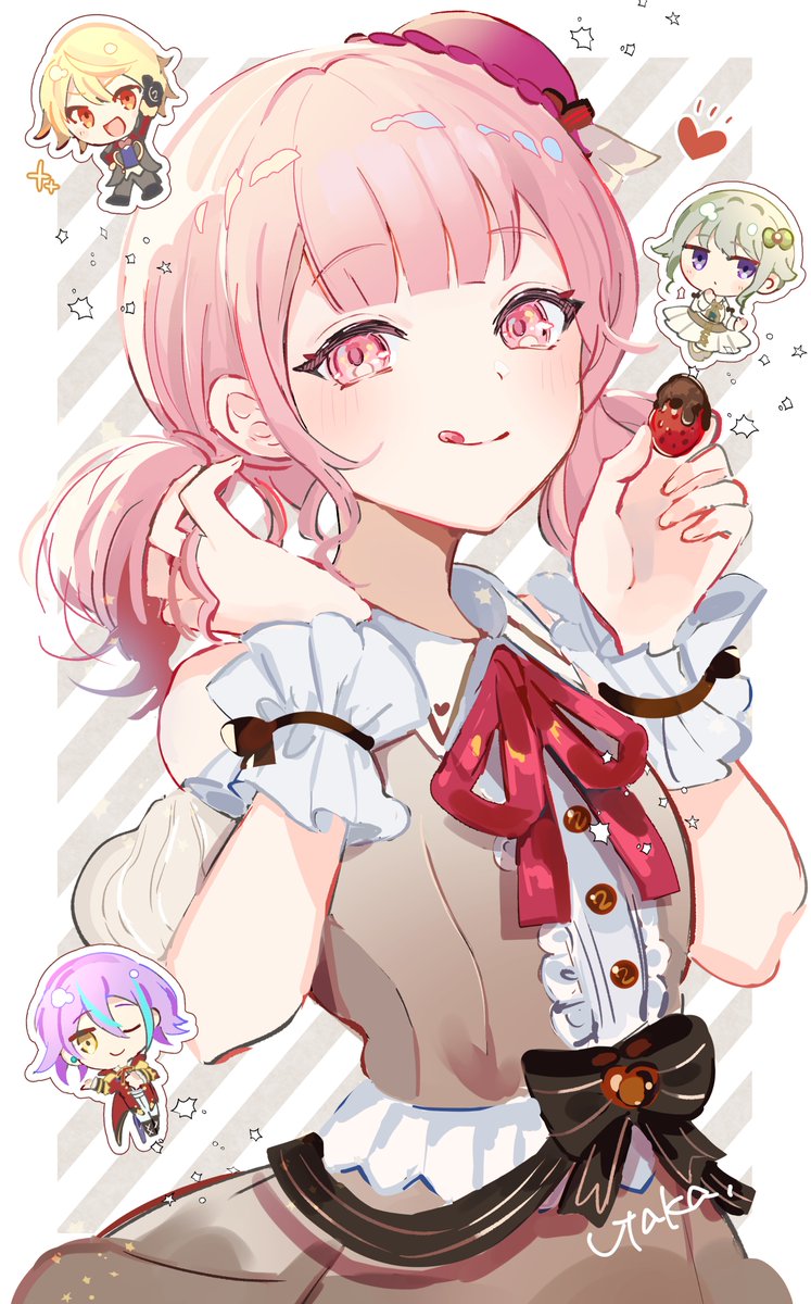 pink hair twintails pink eyes tongue out tongue chibi chibi inset  illustration images