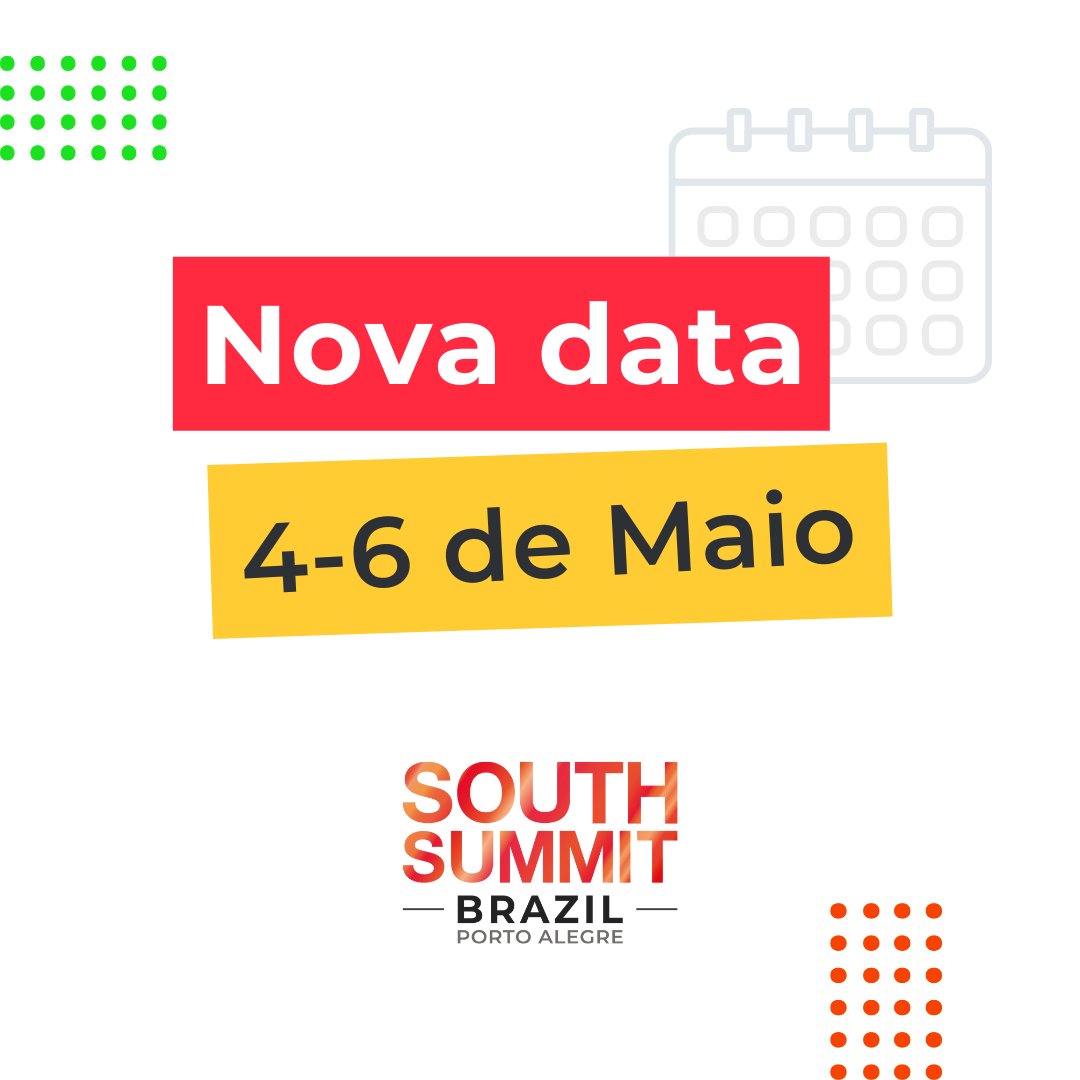 southsummitbr's tweet photo. South Summit Brasil tem novas datas: 4 a 6 Maio de 2022!

Devido à situação do Covid-19 e com o objetivo de garantir sua saúde e a melhor experiência, adiamos a data do nosso primeiro evento em Porto Alegre (RS) para os dias 4 e 6 de maio. Esperamos você! https://t.co/YSALN7p5Kf