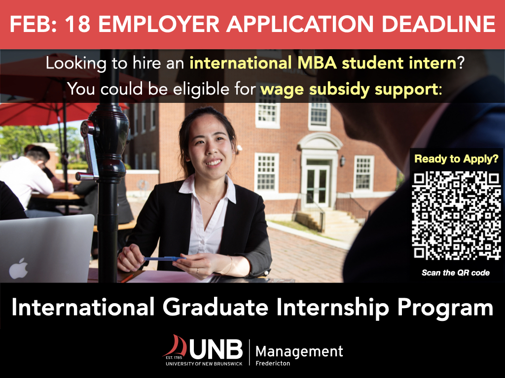 International Business & Entrepreneurship Centre (@unbibec) on Twitter photo Registration deadline for employers is coming up on Friday!
Register here: forms.office.com/r/f9y1gt8RYR
#nb #employers #registernow #wagesubsidy #internationalstudent #summerintern #UNB
<a href="/UNBManagement/">UNB Faculty of Management</a> Registration deadline for employers is coming up on Friday!
Register here: forms.office.com/r/f9y1gt8RYR
#nb #employers #registernow #wagesubsidy #internationalstudent #summerintern #UNB
<a href="/UNBManagement/">UNB Faculty of Management</a>