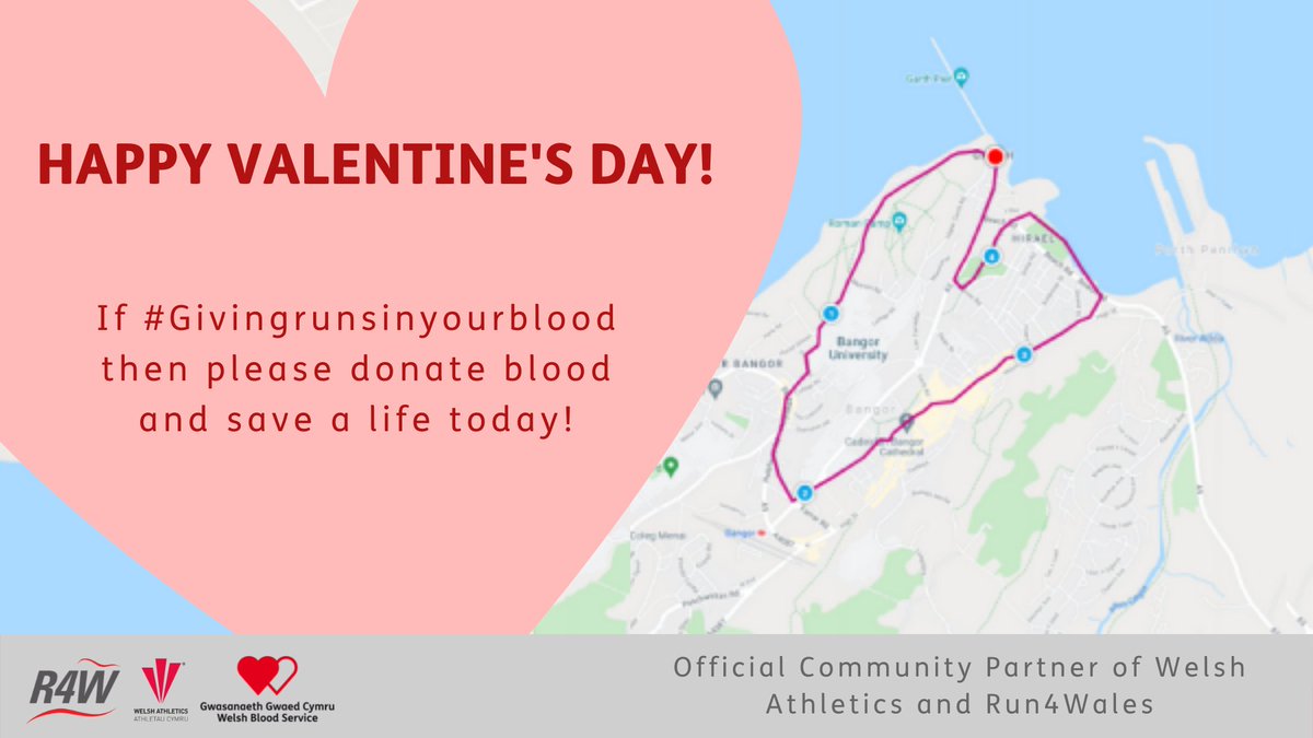Welsh Blood 🏴 (@welshblood) on Twitter photo 💓Happy Valentine’s Day to runners all over Wales💓
Raise awareness of making a lifesaving blood donation by running one of our heart-shaped routes, and share a picture using #GivingRunsInYourBlood
Find a💓route near you and sign up to donate blood at welsh-blood.org.uk 💓Happy Valentine’s Day to runners all over Wales💓
Raise awareness of making a lifesaving blood donation by running one of our heart-shaped routes, and share a picture using #GivingRunsInYourBlood
Find a💓route near you and sign up to donate blood at welsh-blood.org.uk