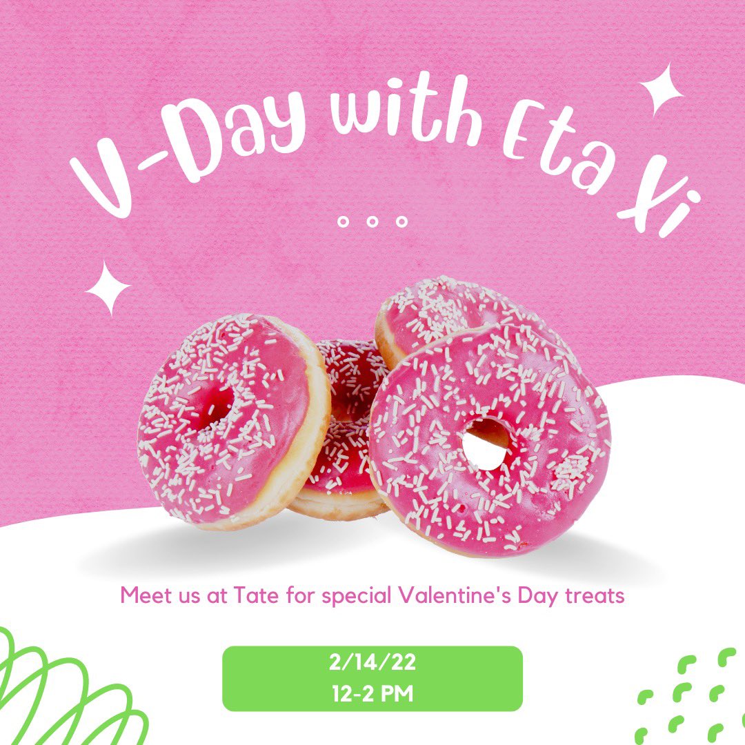 Happy Valentine’s Day! We hope that today you will reflect on the love that surrounds your life. Meet us today in Tate (near the lounge area closest to the food court) for a sweet treat!🥰💖💚