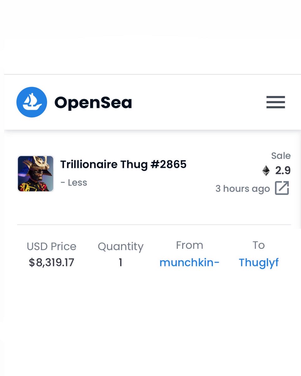 TRILLIONAIRE THUG #2865 (Non Gold) just sold on Opensea for 2.9 ETH ($8,319.00 USD) #TrillionaireThugs #TThugArmy #NFT #Crypto #SamuraiGang