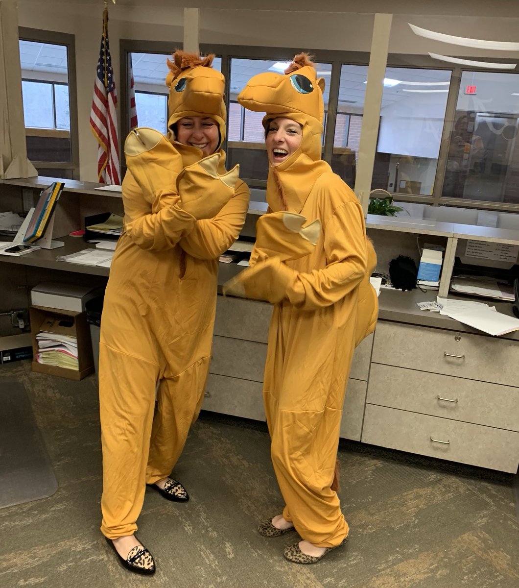 And the School Spirit Award goes to AHS Administrative Assistants Ashley Fletcher and Dana Reed who came to Twin Day dressed as a pair of camels. Thanks for making our Monday feel more like a Wednesday ladies!