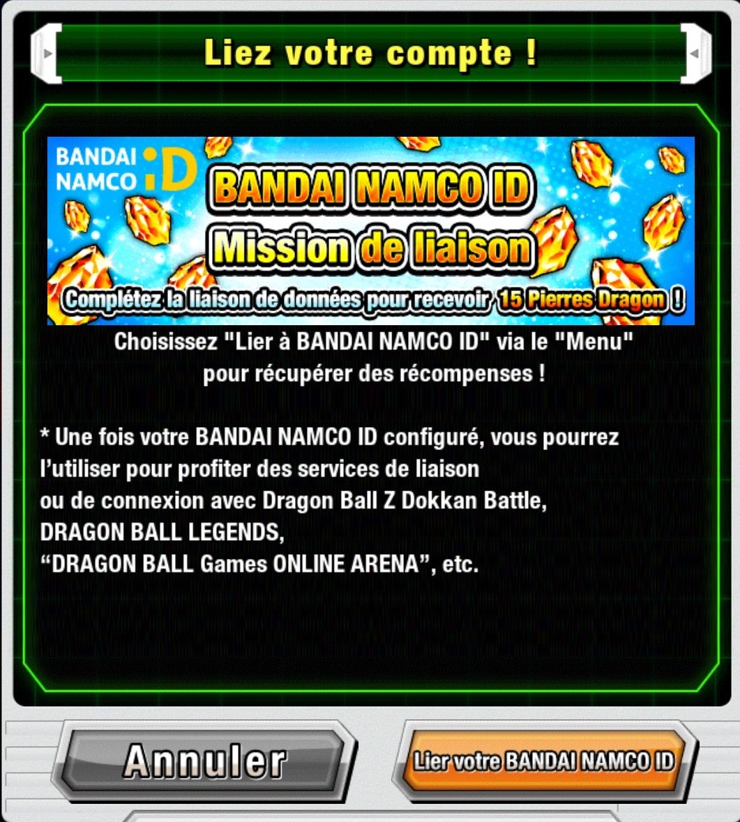 Fouding Dokkanbattle On Peux Maintenant Lier Sont Compte A Bandai Namco Id Et Recuperer 15 Ds T Co 9vlkbwg3yo Twitter