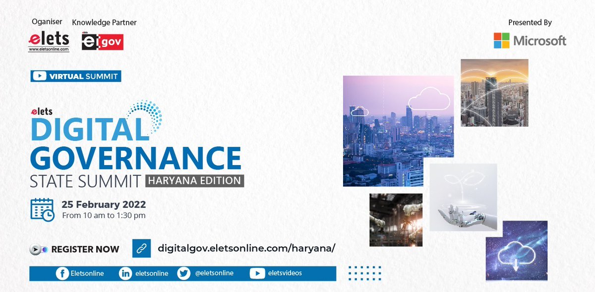 eGov Magazine (@egovonline) on Twitter photo <a href="/eletsonline/">Elets Technomedia</a> with <a href="/MicrosoftIndia/">Microsoft India and South Asia</a> is delighted to announce Digital Governance State Summit-Haryana Edition on February 25, 2022.
Register: bit.ly/34ZOQqo
For more details: bit.ly/34UkPIa
#DigitalGovernance <a href="/eletsonline/">Elets Technomedia</a> with <a href="/MicrosoftIndia/">Microsoft India and South Asia</a> is delighted to announce Digital Governance State Summit-Haryana Edition on February 25, 2022.
Register: bit.ly/34ZOQqo
For more details: bit.ly/34UkPIa
#DigitalGovernance