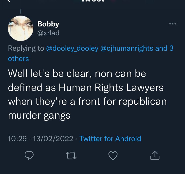 SharedIreland's tweet photo. Where will this all end?
The systematic targeting of @cjhumanrights Prof. Colin Harvey must be highlighted and those responsible brought to account.
This type of rhetoric traditionally had consequences, ask the families of Pat Finucane & Rosemary Nelson.
#WeStandWithColin https://t.co/tfW3KgtFnb