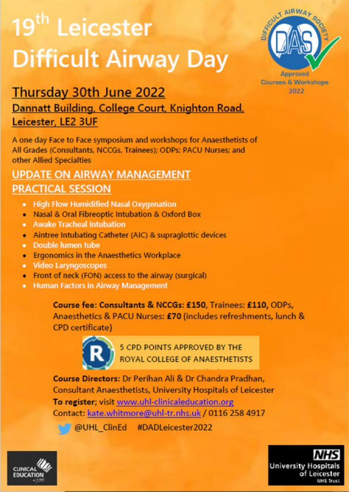 Echomehmet's tweet photo. Exciting programme at our Leicester Difficult Airway Meeting, 30th June 2022 @Leic_hospital https://t.co/FSyZeJlHuT