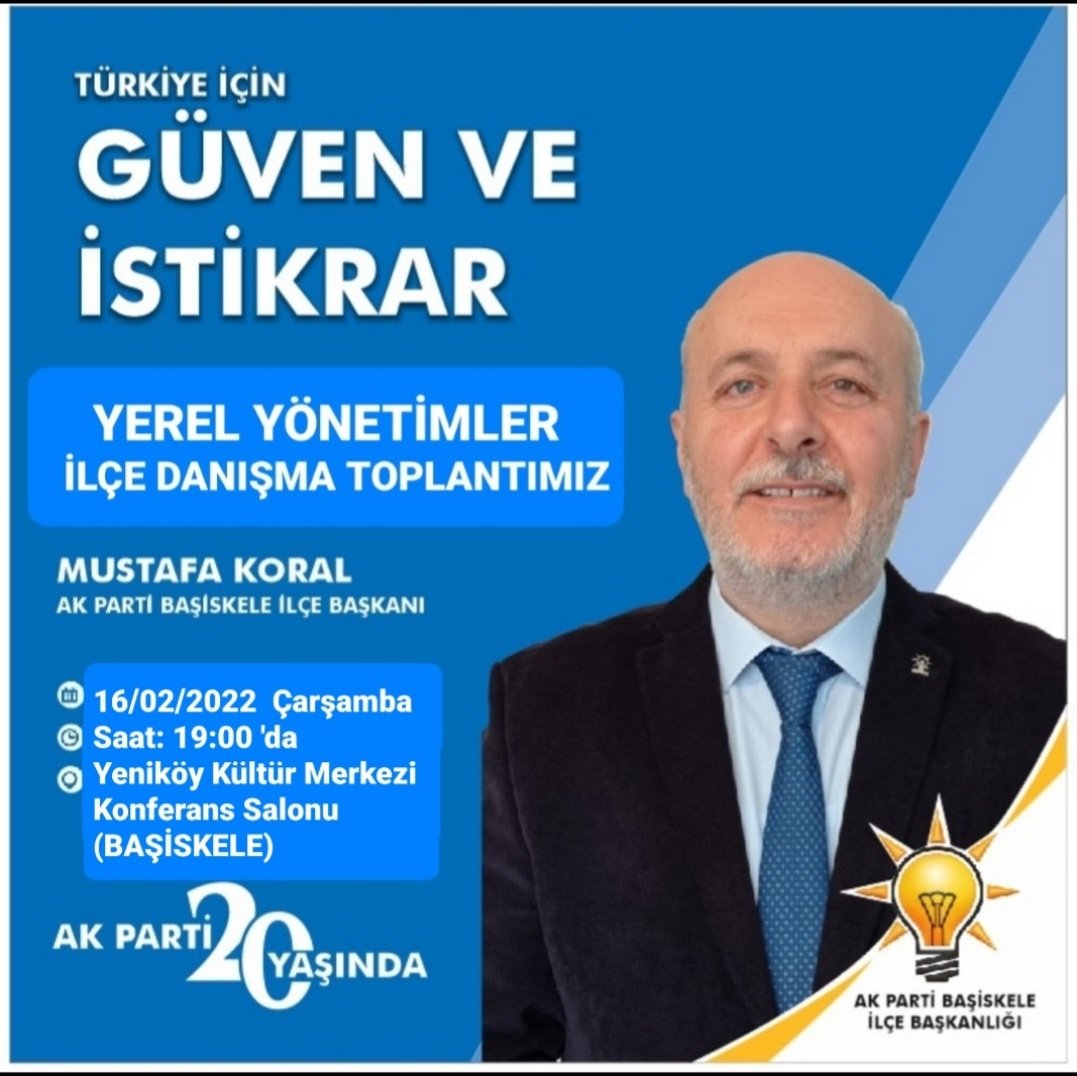 Yerel Yönetimler İlçe Danışma Toplantısı

🗓16  Şubat 2022 (Çarşamba)
🕖19:00'da

📍Yeniköy Kültür Merkezi Konfefans Salonu (BAŞİSKELE)