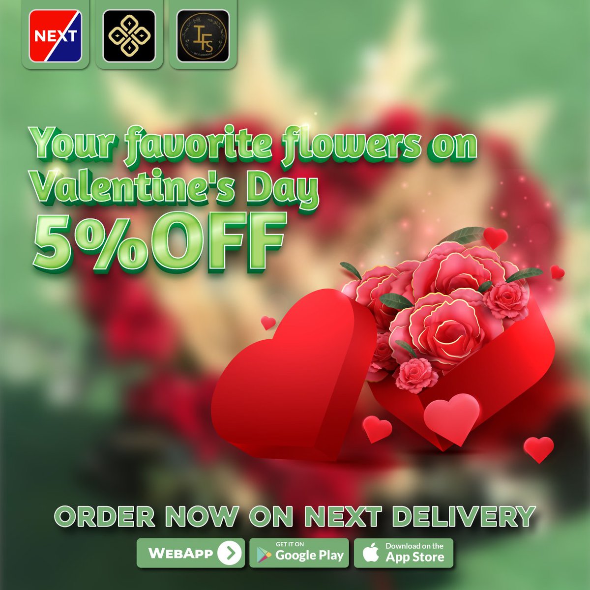 Your favorite flowers on valentine's day 5% OFF
INSTALL & ORDER NOW onelink.to/nextdelivery
#valentineday #valentinesgift #valentines2022 #nextdelivery