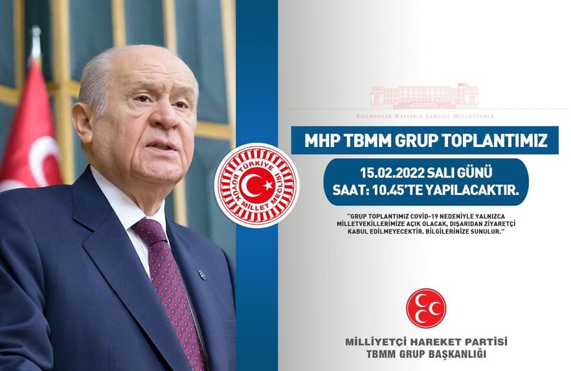 MHP TBMM Grup Toplantımız #15Şubat2022 Salı günü (Yarın) Saat:10.45'te yapılacaktır.
Grup toplantımız Covid-19 nedeniyle yalnızca milletvekillerimize açık olacak, dışarıdan ziyaretçi kabul edilmeyecektir.
MHP TBMM GRUP BAŞKANLIĞI
MHP TBMM Grubu
