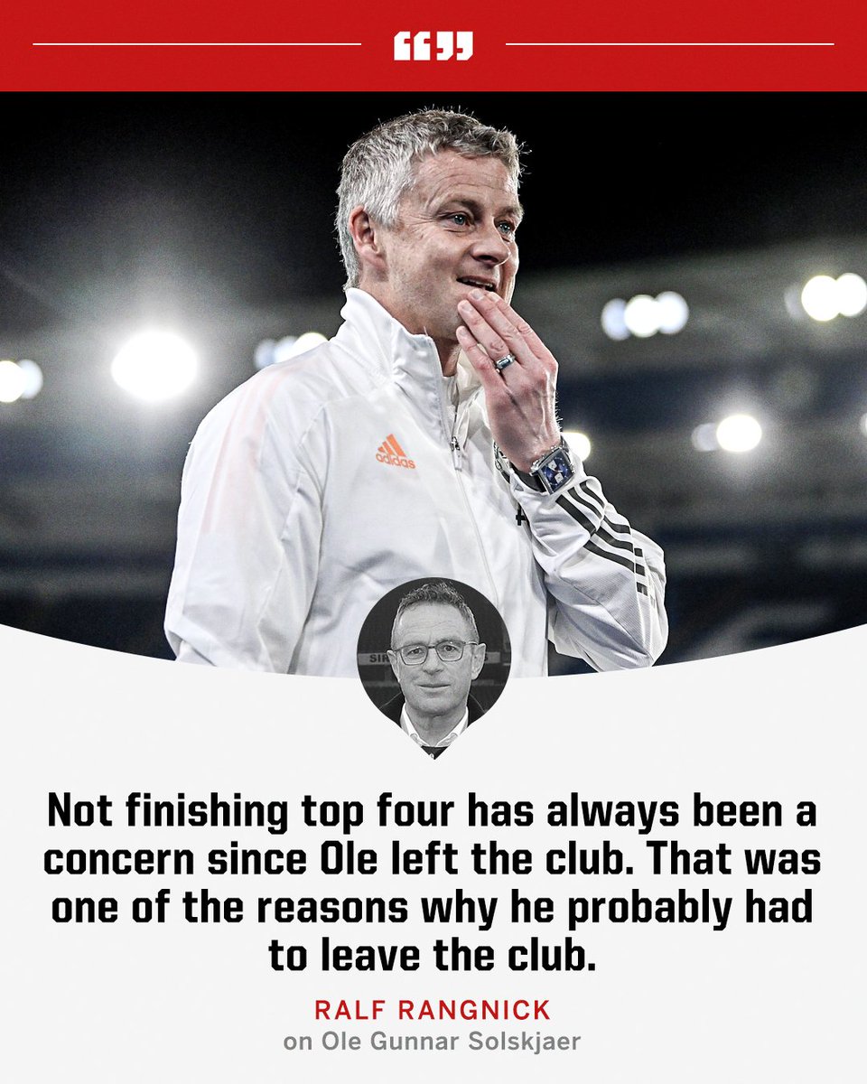 ESPNUK's tweet image. Rangnick believes Solskjaer will have to shoulder some of the blame if Man United miss out on a UCL place this season 👀