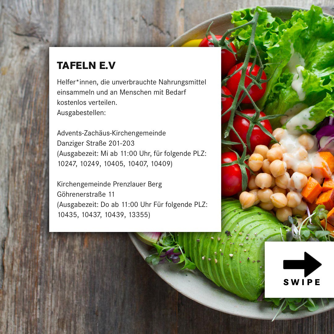 MerksteSelba's tweet photo. Wir kennen da jemanden…

Hier kommt Teil 4 unserer online #sozialberatung. Heute geht es um Essens- und Foodsharingangebote.
Ihr #kennt da jemanden? Dann schreibt uns gerne an.

@BerlinerTafel https://t.co/qXDQ5aR9ha