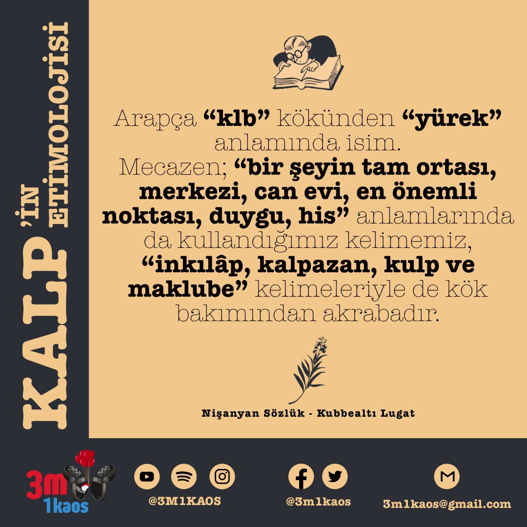 3m1kaos's tweet photo. "Kalp" kelimesinin etimolojisi🤓🖋📓✏️🔍

#TürkçePodcast #Kalp #Aşk #SevgililerGünü #Heart #Love #ValentinesDay #HappyValentinesDay #Podcast #TürkçePodcastDinle #PodcastÖnerisi #PodcastTürkiye  #NewEpisode #nişanyansözlük #kubbealtılugatı #etimoloji #eğitim #kelime #kökenbilim https://t.co/SB0oAx8a95