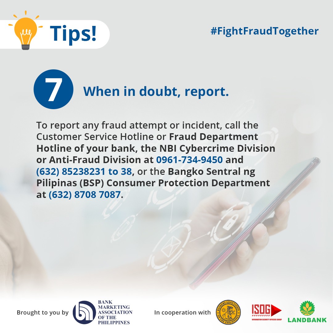 LBP_Official's tweet photo. For our last tip from BMAP: Remember that when in doubt, report fraud attempts to your local authorities through the contact details listed below.
#FraudFreeFriday
#BeCybersafe
#FightFraudTogether
#BAP
#BMAP https://t.co/Aagiw3EYgD