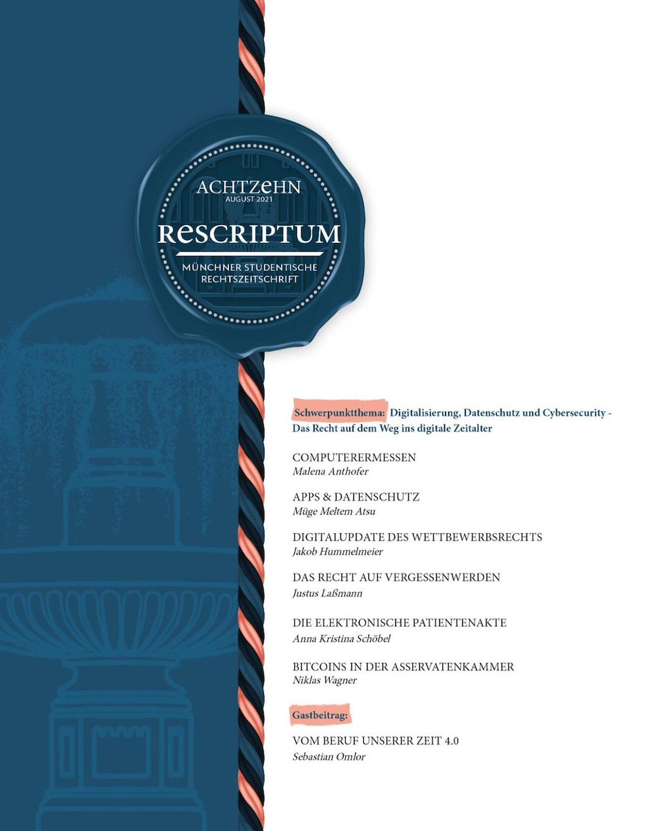 the_omLAW's tweet photo. Für die studentische Rechtszeitschrift @LMU_Muenchen #rescriptum durfte ich einen Gastbeitrag "Vom Beruf unserer Zeit 4.0" verfassen. Darin geht es um die Herausforderungen der #Digitalisierung für die juristische Ausbildung.
👉 https://t.co/e2Y4TEQ9KE https://t.co/IsqmZB5ahS