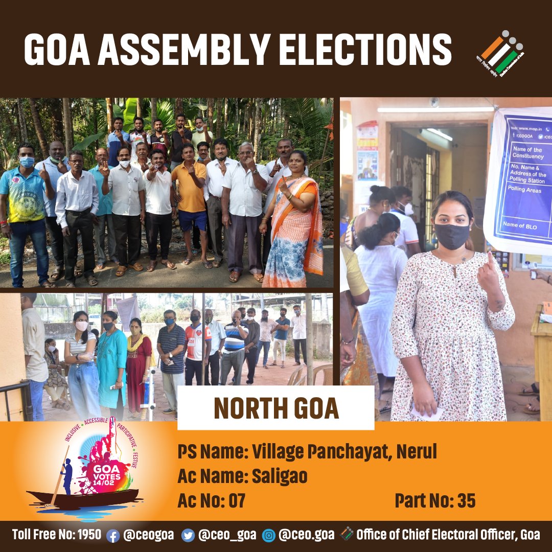 CEO_Goa's tweet photo. Voters participate enthusiastically at AC No. 07, Saligao, Part No. 35, Village Panchayat, Nerul, Goa.
#assemblyelections2022 #goaelections2022 #GoVoteGoa #goavotes #valentinesday2022 #goa https://t.co/vMiIZyeOZO