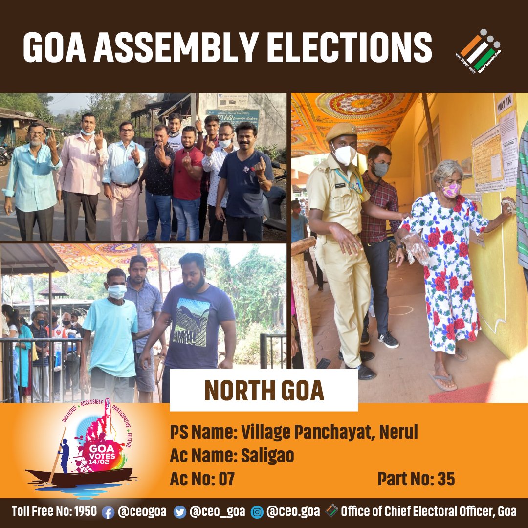 CEO_Goa's tweet photo. Voters participate enthusiastically at AC No. 07, Saligao, Part No. 35, Village Panchayat, Nerul, Goa.
#assemblyelections2022 #goaelections2022 #GoVoteGoa #goavotes #valentinesday2022 #goa https://t.co/vMiIZyeOZO