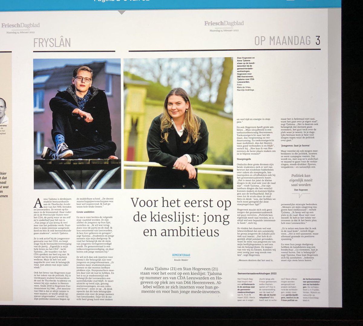 cdaleeuwarden's tweet photo. Trots op onze kandidaat @TjalsmaAnna nummer 6 op de CDA lijst. De stem van jongeren is belangrijk binnen de politiek. https://t.co/gIK0p6mDQR