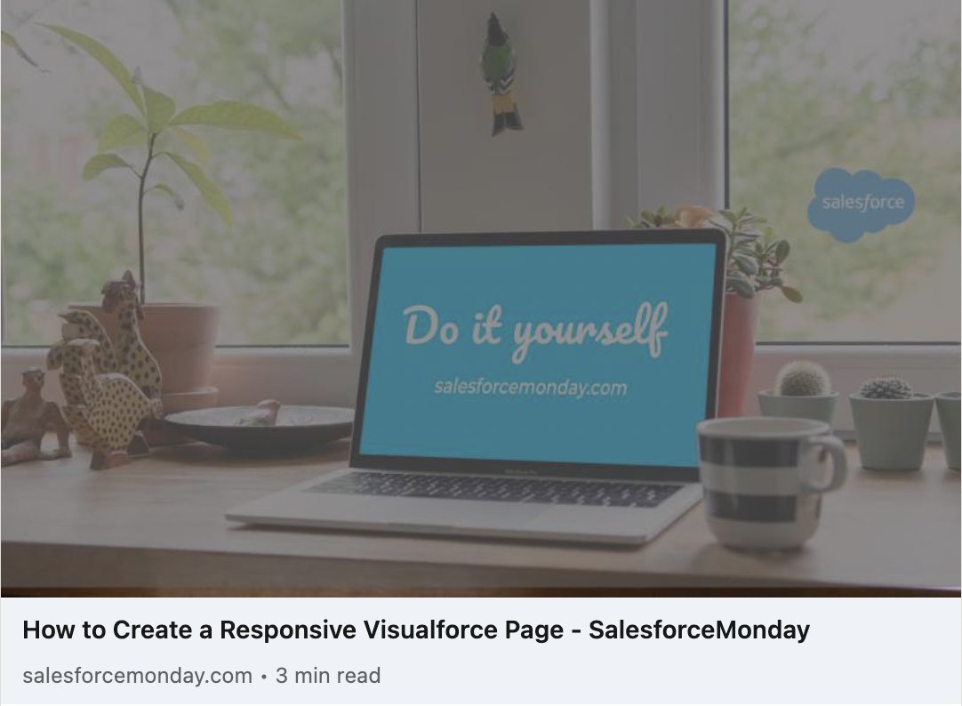 New Post on SalesforceMonday: How to Create a Responsive Visualforce Page 

Link:salesforcemonday.com/2022/02/14/how…

#Salesforce #Trailhead #Ohana #Trailblazers #SalesforceDevelopers <a href="/salesforce/">Salesforce</a> <a href="/SalesforceDevs/">Salesforce Developers</a>