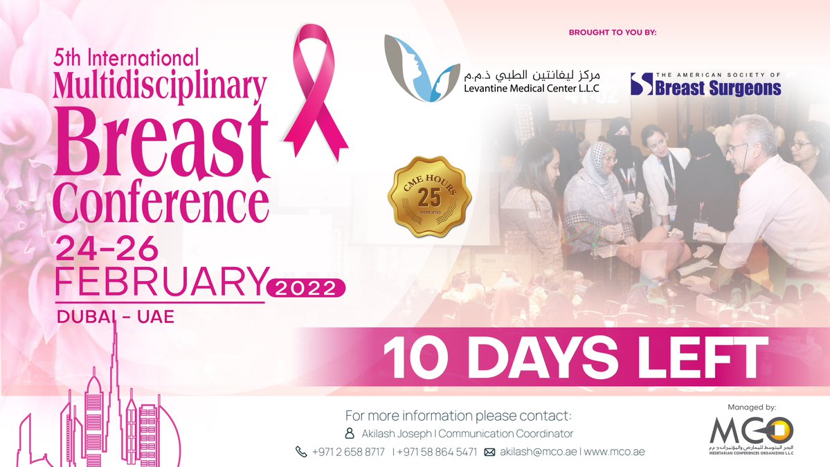 MCO_UAE's tweet photo. 🗣️Have you registered yet?
👉Only 🔟 days left...Hurry up & secure your seat 🔗https://t.co/F27ruZXm9e in the 5th International Multidisciplinary Breast Conference, accredited for 25 CME hours & brought to you by @CenterLevantine @ASBrS
#mcowebinars #mcoconferences #breastcancer https://t.co/L6fJgjKrSA