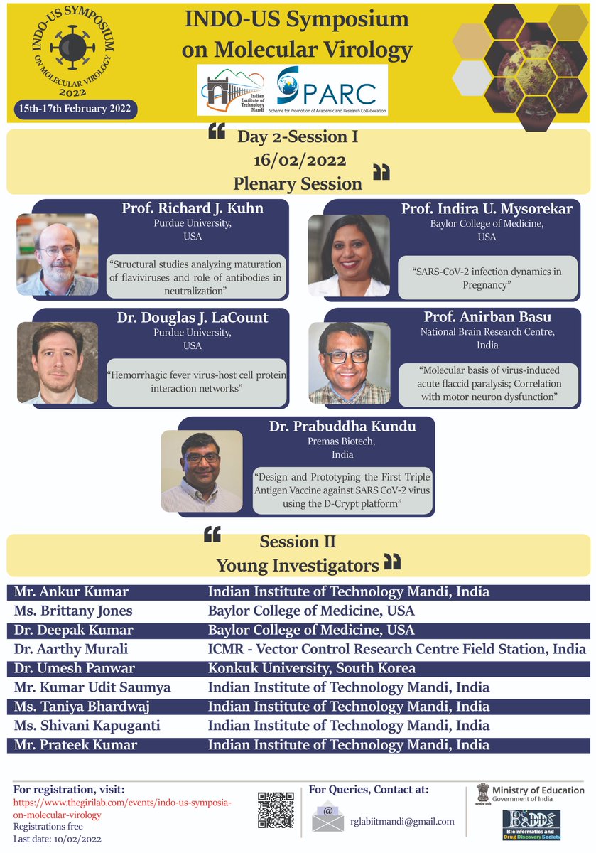iit__mandi's tweet photo. Glad to announce that a SPARC-sponsored Indo-US Symposium on #MolecularVirology is being organized by Dr. Rajanish Giri, SBS, @iit__mandi, during February 15-17, 2022.  

Please visit https://t.co/KlL8OjrT4O for details. 

@girilab https://t.co/nPsugyRfY6